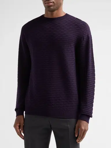 Giorgio Armani Men's Geometric Textured Virgin Wool Crewneck Sweater - Must | Thumbnail 4 Giorgio Armani Men's Geometric Textured Virgin Wool Crewneck Sweater - Must | Thumbnail 4