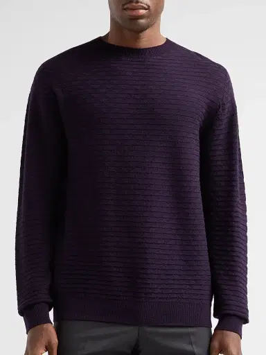 Giorgio Armani Men's Geometric Textured Virgin Wool Crewneck Sweater - Must | Thumbnail 5 Giorgio Armani Men's Geometric Textured Virgin Wool Crewneck Sweater - Must | Thumbnail 5