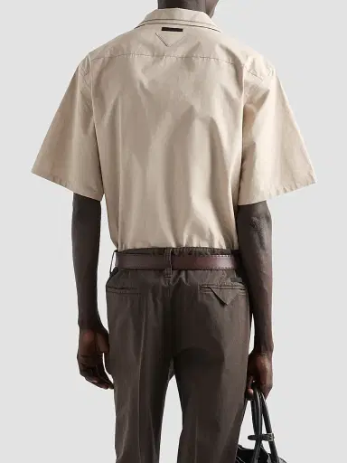 Prada Men's Short-Sleeved Cotton Shirt - Beige Khaki | Thumbnail 3 Prada Men's Short-Sleeved Cotton Shirt - Beige Khaki | Thumbnail 3