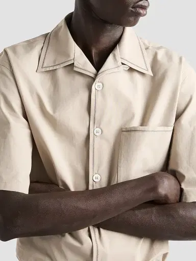 Prada Men's Short-Sleeved Cotton Shirt - Beige Khaki | Thumbnail 5 Prada Men's Short-Sleeved Cotton Shirt - Beige Khaki | Thumbnail 5