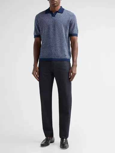 Emporio Armani Men's Contrast Triangle Jacquard Short-Sleeve Sweater - Solid Blue Navy - Size XXL | Thumbnail 2 Emporio Armani Men's Contrast Triangle Jacquard Short-Sleeve Sweater - Solid Blue Navy - Size XXL | Thumbnail 2