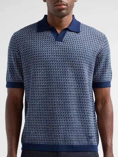 Emporio Armani Men's Contrast Triangle Jacquard Short-Sleeve Sweater - Solid Blue Navy - Size XXL | Thumbnail 5 Emporio Armani Men's Contrast Triangle Jacquard Short-Sleeve Sweater - Solid Blue Navy - Size XXL | Thumbnail 5