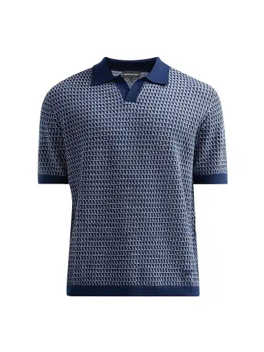 Emporio Armani Men's Contrast Triangle Jacquard Short-Sleeve Sweater - Solid Blue Navy - Size XXL | Thumbnail 1 Emporio Armani Men's Contrast Triangle Jacquard Short-Sleeve Sweater - Solid Blue Navy - Size XXL | Thumbnail 1