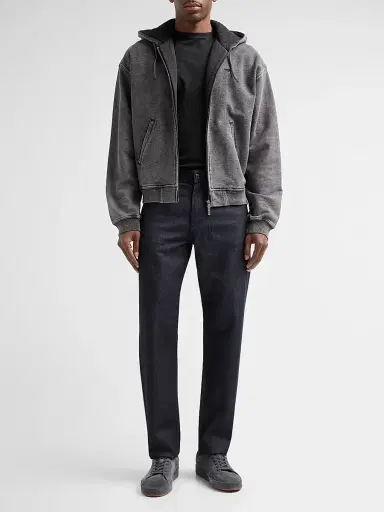 Emporio Armani Men's Washed Cotton Full-Zip Hoodie - Solid Black - Size XXL | Thumbnail 2 Emporio Armani Men's Washed Cotton Full-Zip Hoodie - Solid Black - Size XXL | Thumbnail 2