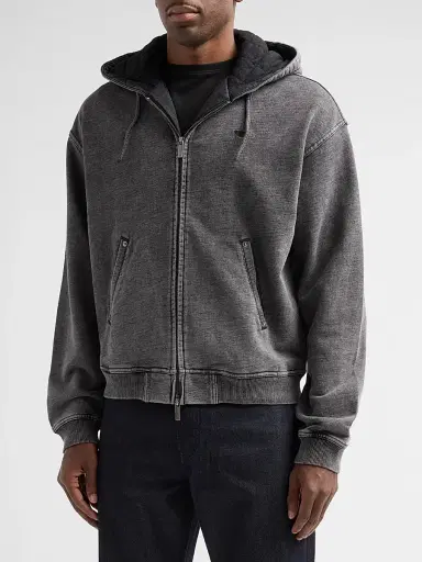Emporio Armani Men's Washed Cotton Full-Zip Hoodie - Solid Black - Size XXL | Thumbnail 4 Emporio Armani Men's Washed Cotton Full-Zip Hoodie - Solid Black - Size XXL | Thumbnail 4