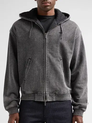 Emporio Armani Men's Washed Cotton Full-Zip Hoodie - Solid Black - Size XXL | Thumbnail 5 Emporio Armani Men's Washed Cotton Full-Zip Hoodie - Solid Black - Size XXL | Thumbnail 5