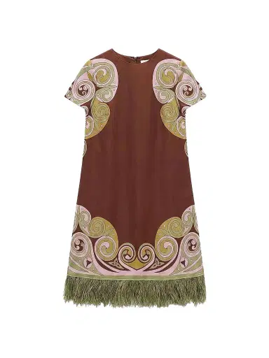 La DoubleJ Women's Mini Swing Dress with Feathers - Kells Swirl Burgundy | Thumbnail 1 La DoubleJ Women's Mini Swing Dress with Feathers - Kells Swirl Burgundy | Thumbnail 1