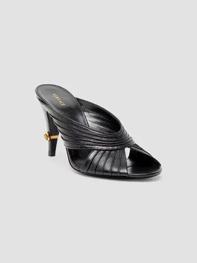 Versace Women's Medusa 90MM Leather Mules - Black Gold | Thumbnail 2 Versace Women's Medusa 90MM Leather Mules - Black Gold | Thumbnail 2