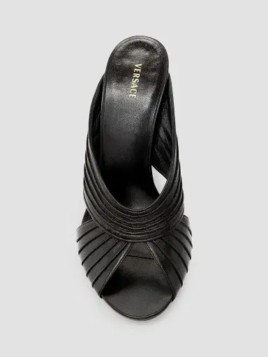 Versace Women's Medusa 90MM Leather Mules - Black Gold | Thumbnail 4 Versace Women's Medusa 90MM Leather Mules - Black Gold | Thumbnail 4
