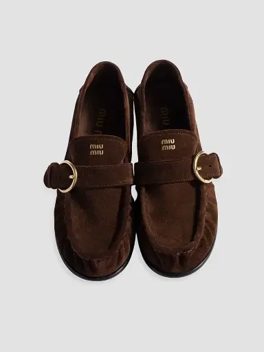 Miu Miu Women's Suede Loafers with Buckle - Brown | Thumbnail 2 Miu Miu Women's Suede Loafers with Buckle - Brown | Thumbnail 2