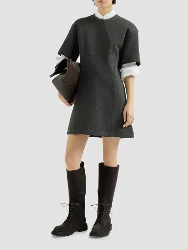Brunello Cucinelli Women's Techno Cotton and Cashmere Interlock T-Shirt Dress - Anthracite | Thumbnail 2 Brunello Cucinelli Women's Techno Cotton and Cashmere Interlock T-Shirt Dress - Anthracite | Thumbnail 2