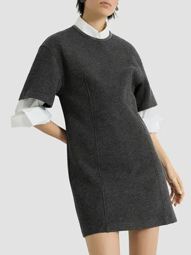Brunello Cucinelli Women's Techno Cotton and Cashmere Interlock T-Shirt Dress - Anthracite | Thumbnail 5 Brunello Cucinelli Women's Techno Cotton and Cashmere Interlock T-Shirt Dress - Anthracite | Thumbnail 5