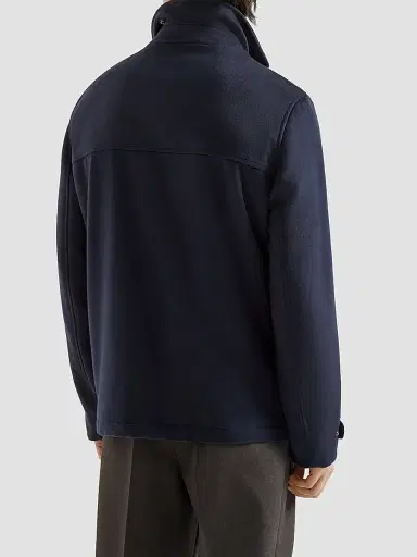 Brunello Cucinelli Men's Virgin Wool Cloth Field Jacket with Nappa Leather Inserts - Blue | Thumbnail 4 Brunello Cucinelli Men's Virgin Wool Cloth Field Jacket with Nappa Leather Inserts - Blue | Thumbnail 4