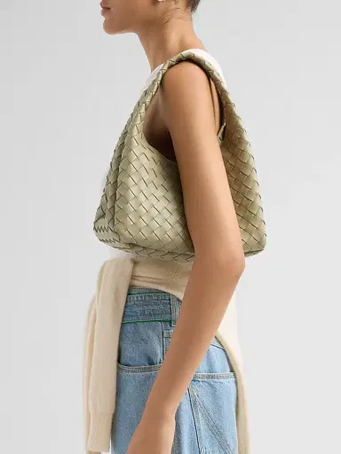 Bottega Veneta Women's Campana Intrecciato Leather Shoulder Bag - Travertine Muse Bra | Thumbnail 2 Bottega Veneta Women's Campana Intrecciato Leather Shoulder Bag - Travertine Muse Bra | Thumbnail 2