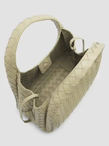 Bottega Veneta Women's Campana Intrecciato Leather Shoulder Bag - Travertine Muse Bra | Thumbnail 4 Bottega Veneta Women's Campana Intrecciato Leather Shoulder Bag - Travertine Muse Bra | Thumbnail 4