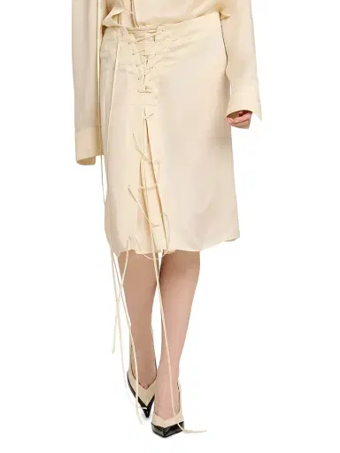 FERRAGAMO Women's Lace-Up Satin Knee-Length Skirt - Parchment | Thumbnail 3 FERRAGAMO Women's Lace-Up Satin Knee-Length Skirt - Parchment | Thumbnail 3