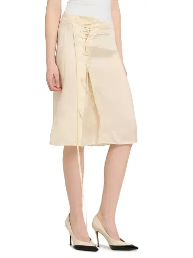 FERRAGAMO Women's Lace-Up Satin Knee-Length Skirt - Parchment | Thumbnail 4 FERRAGAMO Women's Lace-Up Satin Knee-Length Skirt - Parchment | Thumbnail 4