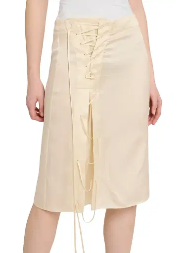 FERRAGAMO Women's Lace-Up Satin Knee-Length Skirt - Parchment | Thumbnail 7 FERRAGAMO Women's Lace-Up Satin Knee-Length Skirt - Parchment | Thumbnail 7