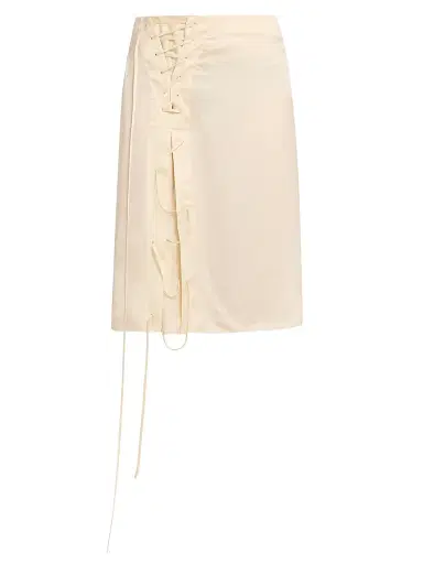 FERRAGAMO Women's Lace-Up Satin Knee-Length Skirt - Parchment | Thumbnail 1 FERRAGAMO Women's Lace-Up Satin Knee-Length Skirt - Parchment | Thumbnail 1