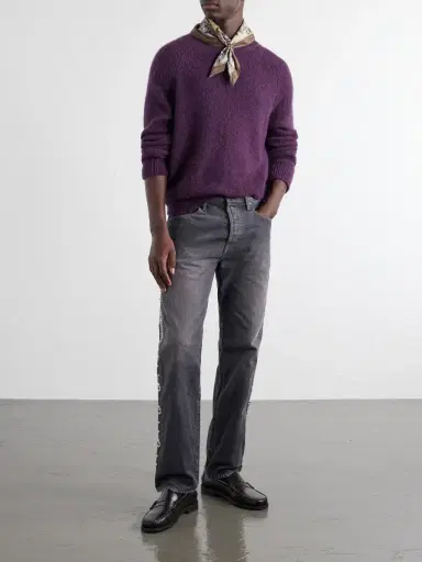 KAPITAL Monkey Cisco Straight-Leg Leather-Trimmed Embellished Jeans - Men | Thumbnail 2 KAPITAL Monkey Cisco Straight-Leg Leather-Trimmed Embellished Jeans - Men | Thumbnail 2