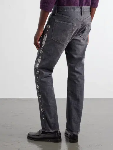 KAPITAL Monkey Cisco Straight-Leg Leather-Trimmed Embellished Jeans - Men | Thumbnail 4 KAPITAL Monkey Cisco Straight-Leg Leather-Trimmed Embellished Jeans - Men | Thumbnail 4