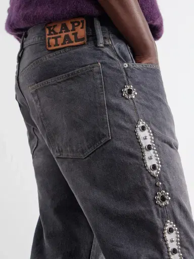 KAPITAL Monkey Cisco Straight-Leg Leather-Trimmed Embellished Jeans - Men | Thumbnail 5 KAPITAL Monkey Cisco Straight-Leg Leather-Trimmed Embellished Jeans - Men | Thumbnail 5