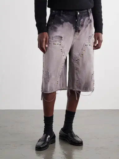Satoshi Nakamoto Danny's Straight-Leg Embellished Distressed Denim Shorts - Men | Thumbnail 3 Satoshi Nakamoto Danny's Straight-Leg Embellished Distressed Denim Shorts - Men | Thumbnail 3