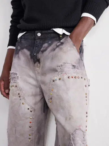 Satoshi Nakamoto Danny's Straight-Leg Embellished Distressed Denim Shorts - Men | Thumbnail 5 Satoshi Nakamoto Danny's Straight-Leg Embellished Distressed Denim Shorts - Men | Thumbnail 5