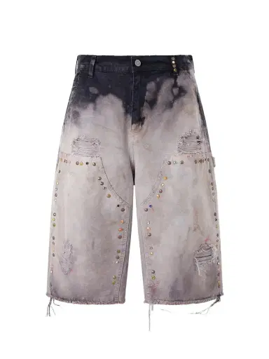 Satoshi Nakamoto Danny's Straight-Leg Embellished Distressed Denim Shorts - Men | Thumbnail 1 Satoshi Nakamoto Danny's Straight-Leg Embellished Distressed Denim Shorts - Men | Thumbnail 1