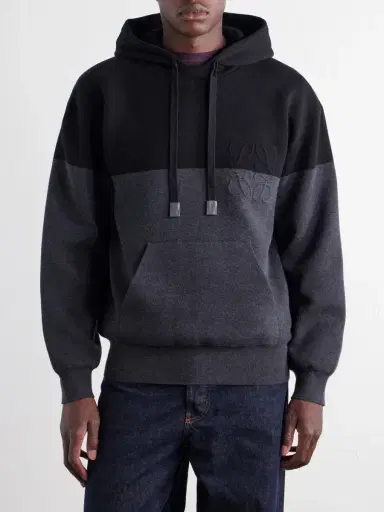 Loewe Anagram-Embossed Leather-Trimmed Cotton-Jersey Hoodie - Men | Thumbnail 3 Loewe Anagram-Embossed Leather-Trimmed Cotton-Jersey Hoodie - Men | Thumbnail 3
