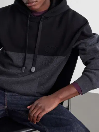 Loewe Anagram-Embossed Leather-Trimmed Cotton-Jersey Hoodie - Men | Thumbnail 5 Loewe Anagram-Embossed Leather-Trimmed Cotton-Jersey Hoodie - Men | Thumbnail 5