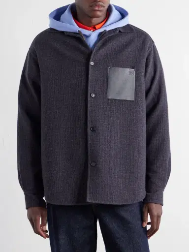 Loewe Leather-Patched Wool and Silk-Blend Overshirt - Men | Thumbnail 3 Loewe Leather-Patched Wool and Silk-Blend Overshirt - Men | Thumbnail 3
