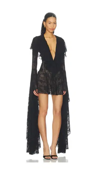 Norma Kamali Xl Sleeve Deep V Ruffle Mini Dress | Thumbnail 2 Norma Kamali Xl Sleeve Deep V Ruffle Mini Dress | Thumbnail 2