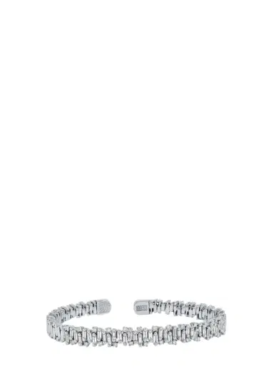 Suzanne Kalan 18K White Gold OAK Shimmer Baguette and Round Diamond Bangle Bracelet | Thumbnail 1 Suzanne Kalan 18K White Gold OAK Shimmer Baguette and Round Diamond Bangle Bracelet | Thumbnail 1