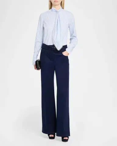 Maison Common Belted Cotton Flared Trousers | Thumbnail 2 Maison Common Belted Cotton Flared Trousers | Thumbnail 2