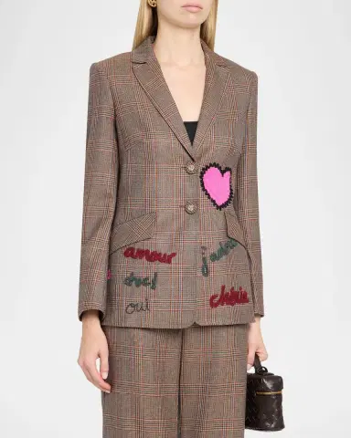 Maison Common Embroidered Glen Plaid Single-Breasted Jacket | Thumbnail 4 Maison Common Embroidered Glen Plaid Single-Breasted Jacket | Thumbnail 4