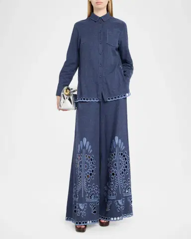 MAISON COMMON Cutwork Embroidered Cotton Wide-Leg Pants | Thumbnail 2 MAISON COMMON Cutwork Embroidered Cotton Wide-Leg Pants | Thumbnail 2
