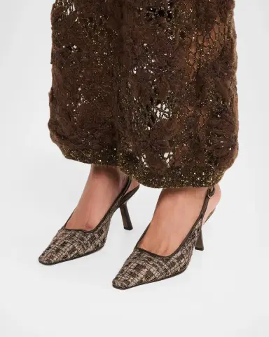Brunello Cucinelli Monili-Embroidered Check Slingback Pumps | Thumbnail 2 Brunello Cucinelli Monili-Embroidered Check Slingback Pumps | Thumbnail 2