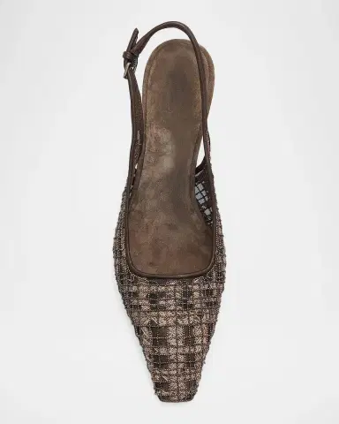 Brunello Cucinelli Monili-Embroidered Check Slingback Pumps | Thumbnail 5 Brunello Cucinelli Monili-Embroidered Check Slingback Pumps | Thumbnail 5