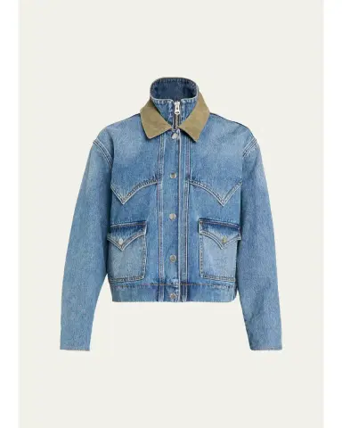 Veronica Beard Wegner Layered Corduroy-Collar Denim Jacket | Thumbnail 1 Veronica Beard Wegner Layered Corduroy-Collar Denim Jacket | Thumbnail 1