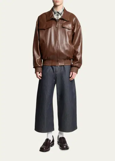 Balenciaga Men's Smooth Leather Oversized Bomber Jacket | Thumbnail 2 Balenciaga Men's Smooth Leather Oversized Bomber Jacket | Thumbnail 2