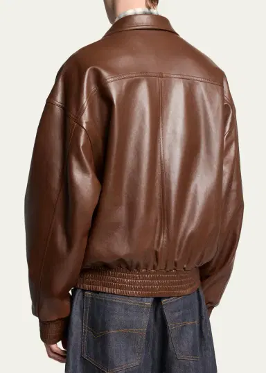Balenciaga Men's Smooth Leather Oversized Bomber Jacket | Thumbnail 3 Balenciaga Men's Smooth Leather Oversized Bomber Jacket | Thumbnail 3