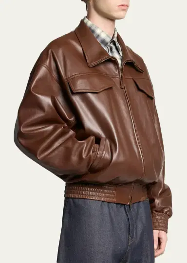 Balenciaga Men's Smooth Leather Oversized Bomber Jacket | Thumbnail 4 Balenciaga Men's Smooth Leather Oversized Bomber Jacket | Thumbnail 4