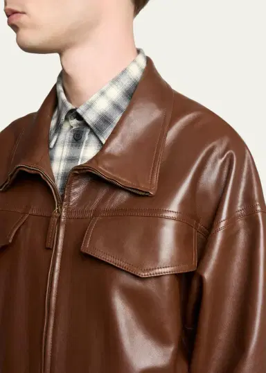 Balenciaga Men's Smooth Leather Oversized Bomber Jacket | Thumbnail 5 Balenciaga Men's Smooth Leather Oversized Bomber Jacket | Thumbnail 5