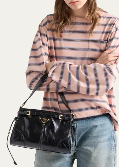 Prada Bonnie Glossy Leather Top-Handle Bag | Thumbnail 2 Prada Bonnie Glossy Leather Top-Handle Bag | Thumbnail 2
