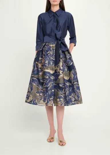 Rickie Freeman for Teri Jon Metallic Taffeta Jacquard Midi Shirtdress | Thumbnail 2 Rickie Freeman for Teri Jon Metallic Taffeta Jacquard Midi Shirtdress | Thumbnail 2
