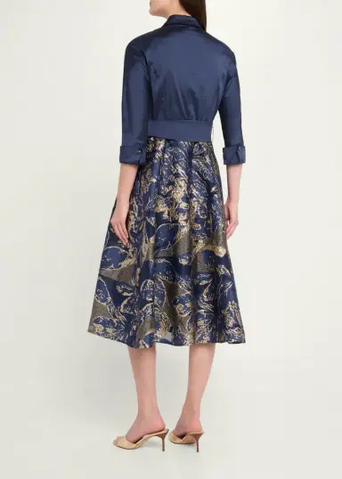 Rickie Freeman for Teri Jon Metallic Taffeta Jacquard Midi Shirtdress | Thumbnail 3 Rickie Freeman for Teri Jon Metallic Taffeta Jacquard Midi Shirtdress | Thumbnail 3