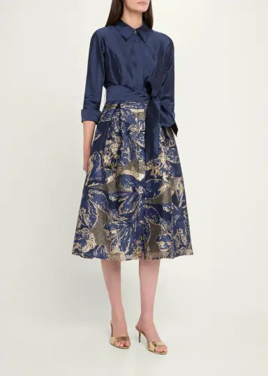 Rickie Freeman for Teri Jon Metallic Taffeta Jacquard Midi Shirtdress | Thumbnail 4 Rickie Freeman for Teri Jon Metallic Taffeta Jacquard Midi Shirtdress | Thumbnail 4