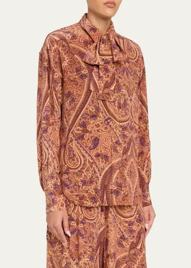 Ulla Johnson Lise Long-Sleeve Tie-Neck Silk Blouse | Thumbnail 4 Ulla Johnson Lise Long-Sleeve Tie-Neck Silk Blouse | Thumbnail 4