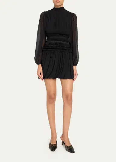 Ulla Johnson Celestine Long-Sleeve Mini Silk Dress | Thumbnail 2 Ulla Johnson Celestine Long-Sleeve Mini Silk Dress | Thumbnail 2